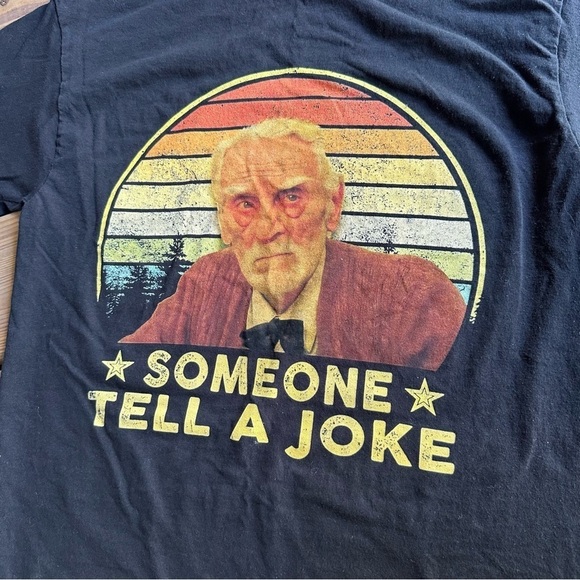 Moonstruck Movie Quote Graphic Tee Black T-Shirt Someone Tell A Joke Old Man Top - Picture 4 of 7